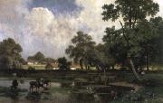 Paysage d ete avec vaches dans la mare unknow artist